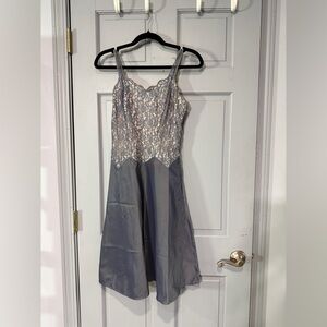 Vintage 50’s or 60’s Barbizon slip dress dusty blue with lace fits like a 6